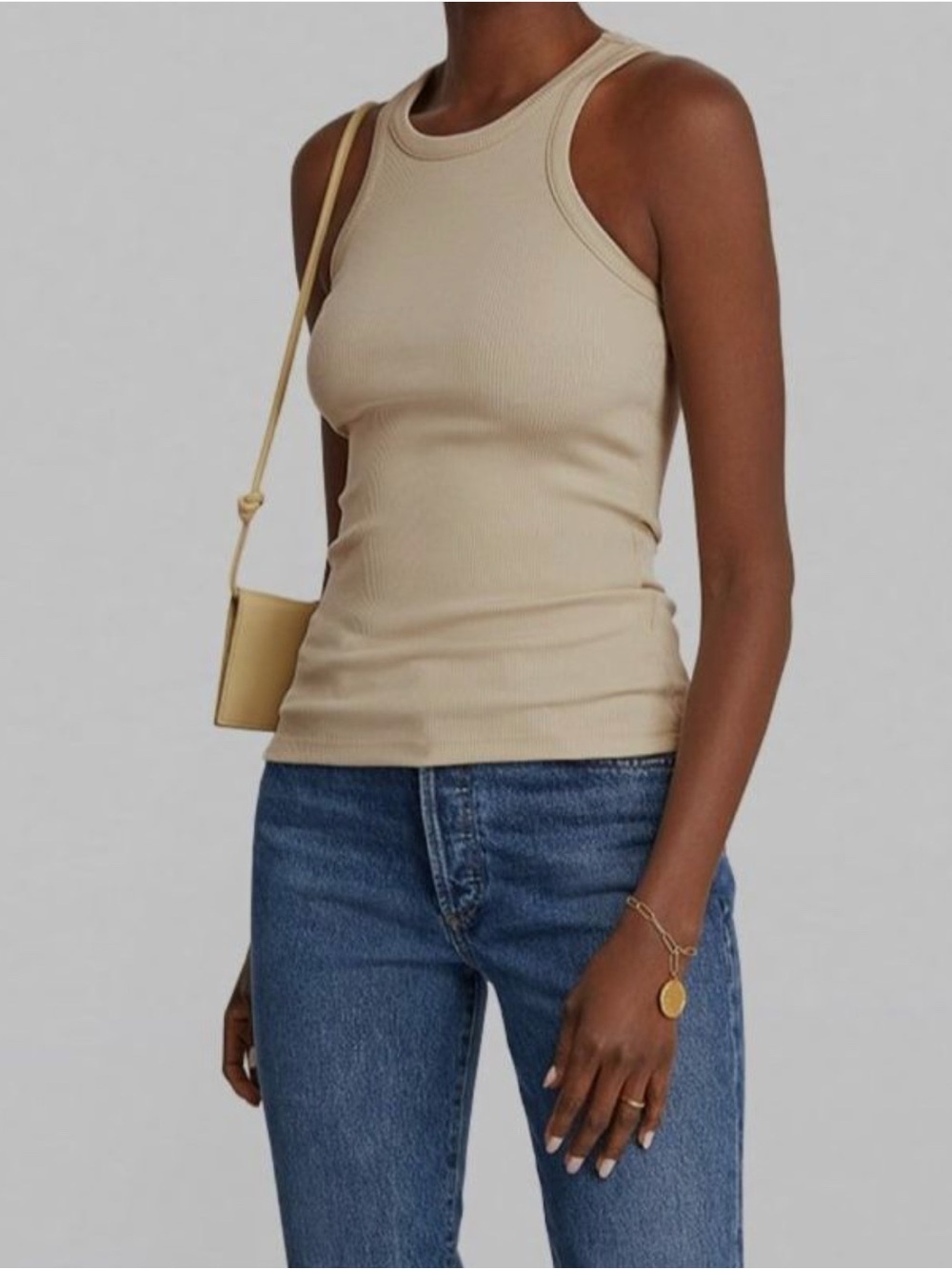 $244 Goldsign Women's Beige Ribbed Laurel Tank Top Size M